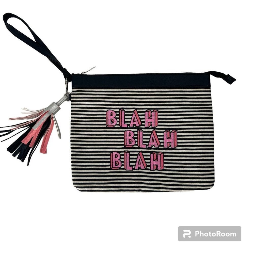 Wristlet Cosmetic Travel Bag Purse BLAH BLAH BLAH Pink‎ Black Fashion Wallet